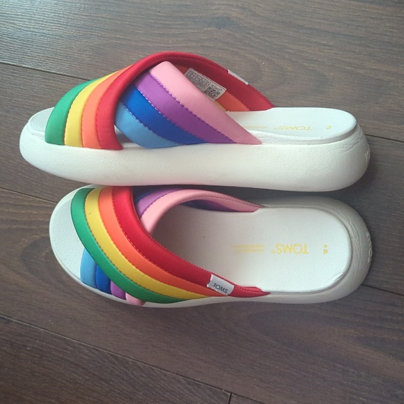 TOMS Women's Alpargata Mallow Crossover Sandals Multi Rainbow Jersey - Picture 7 of 12